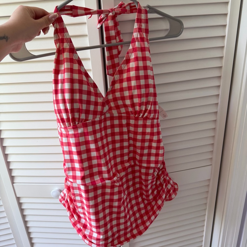 Red & White Gingham Halter Swim Tank